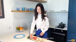 Babe gets fucked in the kitchen and gets cum inside