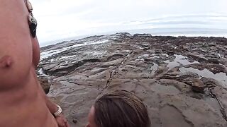 The girl gave a blowjob to her guy at the beach, showcasing passion