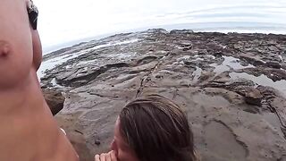 The girl gave a blowjob to her guy at the beach, showcasing passion