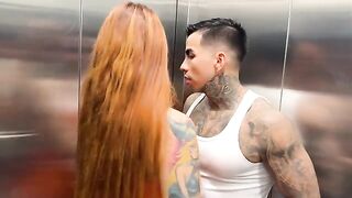 Outdoor sex in the elevator with a busty Latina