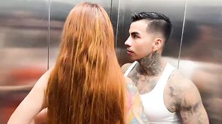 Outdoor sex in the elevator with a busty Latina