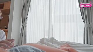 The nurse distracted the guy from her blowjob by not allowing loud noises