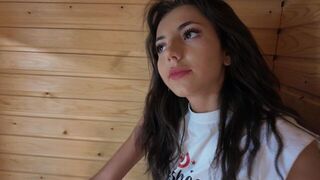 Skinny brunette gets fucked hard in the sauna