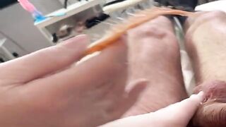 A hot Russian girl Sugarnadya waxes a guy’s dick in POV style