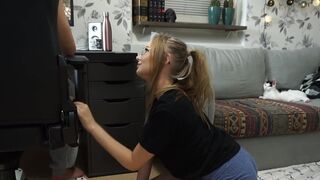 The little girl wants to be fucked by a man and swallow his cum