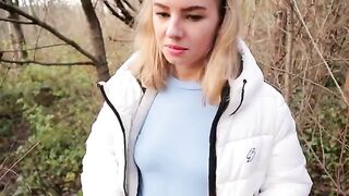 Ava Monn risks getting caught for blowjob in the park and swallows cum