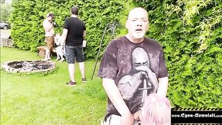 A horny voyeur girl got caught and fucked by Egon Kowalski outdoors