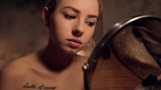 A hot girl does her make-up after a shower and then sucks my dick