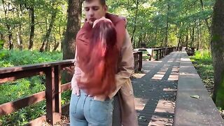 Public blowjob and sex action with an anal plug, pretty good