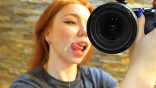 A red-haired Russian babe gets her mouth full of cum in this hot video!