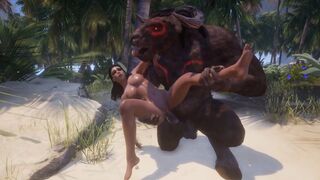 A big-breasted girl is being fucked by two huge monsters in this wild 3D porn