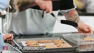 Petite teen Khloe Kapri bakes cookies in a sexy apron