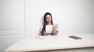 The student got cream on her pussy for her good mark